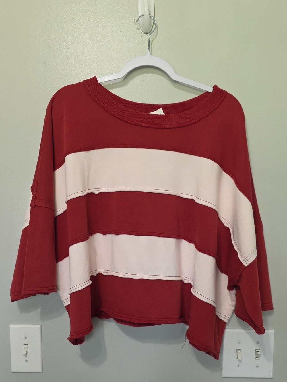 Peach Love California Red and Cream Striped Boxy Sweatshirt